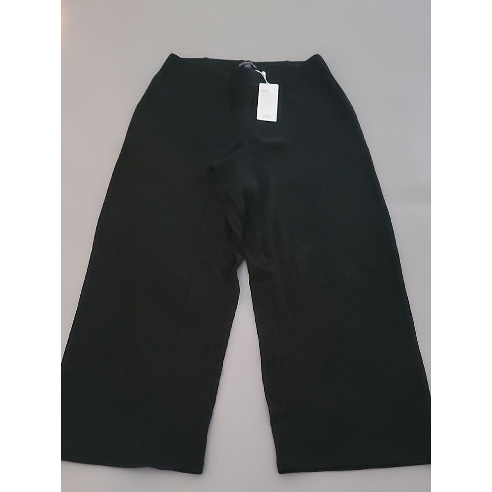 Eileen Fisher Women's Black Ribbed Texture  Straight Cropped Pants XS